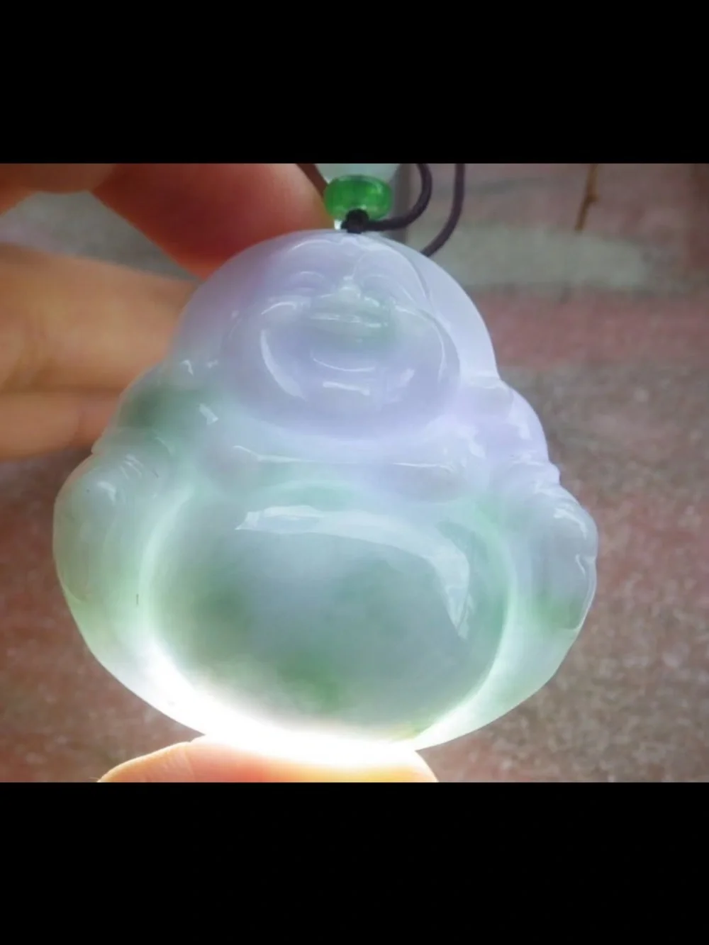 Lavender Green Jade jadeite Laughing Buddha Pendant Necklace certificate